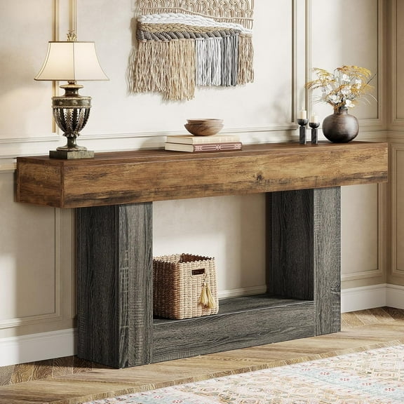 Tribesigns 63" Console Table, Farmhouse 2-Tier Entryway Table with U-Shaped Base