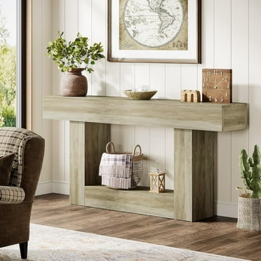 Tribesigns 63" Console Table, Farmhouse 2-Tier Entryway Table with U-Shaped Base