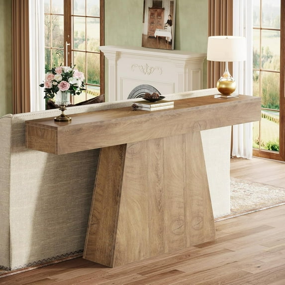 Tribesigns 63" Console Table, Farmhouse Entryway Table with Trapezoidal Base for Living Room