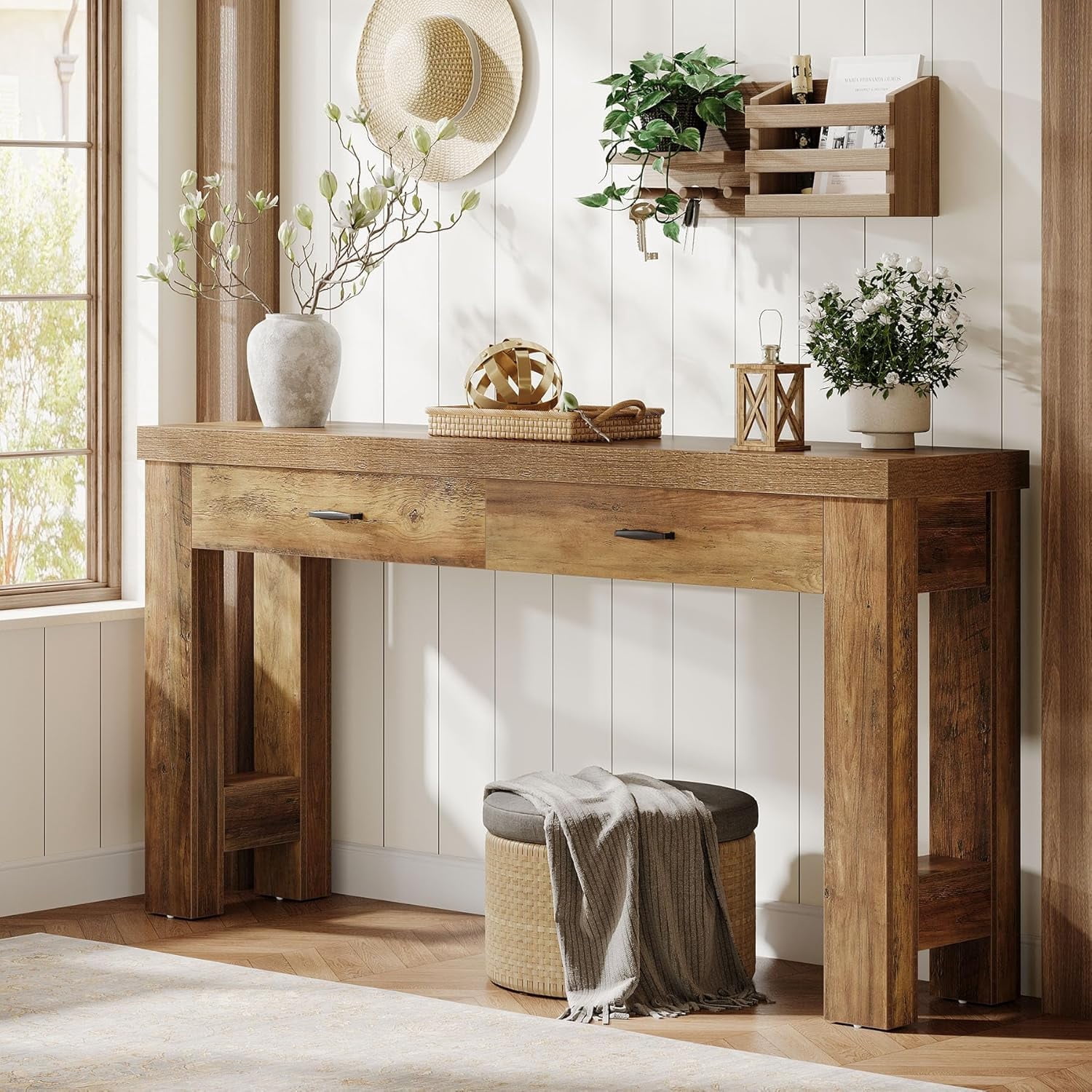 Finmind 63" Console Table: Rustic Brown, Farmhouse Entryway Table with ...