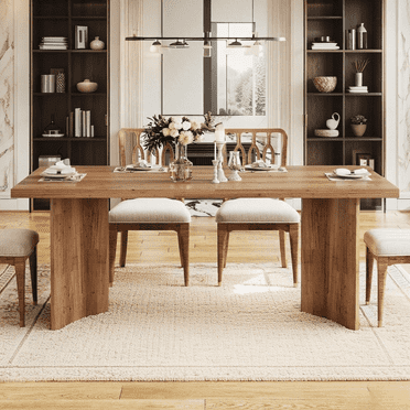 Tribesigns 63" Dining Room Table for 4-6, Wood Rustic Dinner Table for Kitchen, Walnut