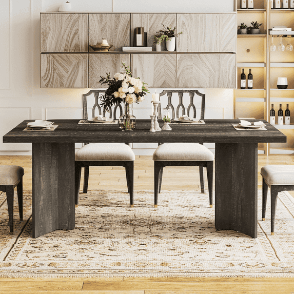 Finmind 63" Dining Room Table for 4-6, Woood Rustic Dinner Table for Kitchen, Gray