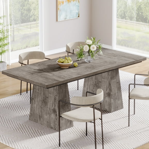 Tribesigns 63" Dining Table for 6, Farmhouse Wood Table Kitchen Table with Double Pedestal, Rectangular Dinner Table Kitchen & Dining Room Furniture, Grey