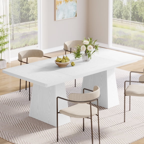 Tribesigns 63" Dining Table for 6, Farmhouse Wood Table Kitchen Table with Double Pedestal, Rectangular Dinner Table Kitchen & Dining Room Furniture, White