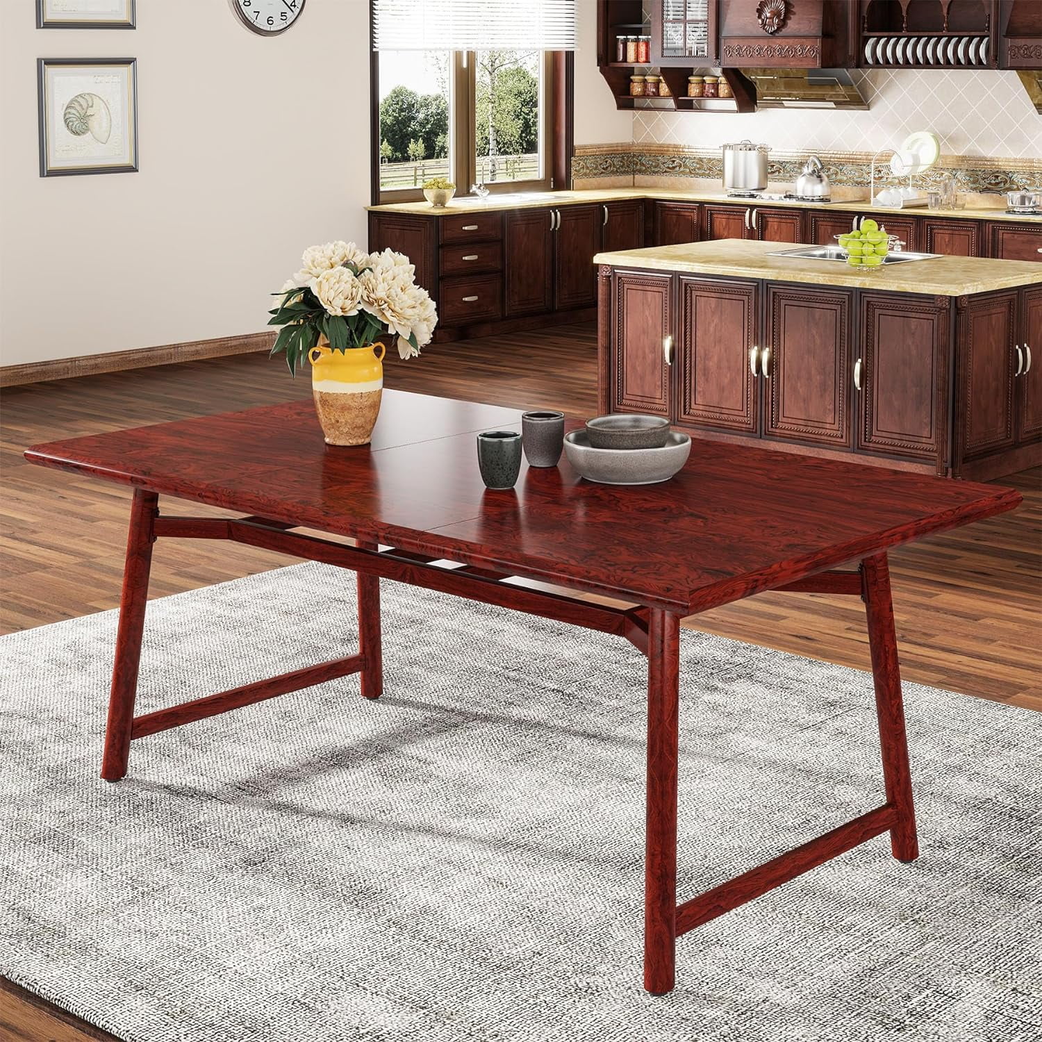 Tribesigns 63" Dining Table for 46, Classic Cherry Red Kitchen Table