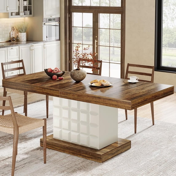 Tribesigns 63'' Dining Table for 4-6, Farmhouse Wooden Dinner Table with Geometric Relief