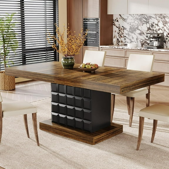 Tribesigns 63'' Dining Table for 4-6, Modern Rectangular Dining Room Table with Geometric Relief