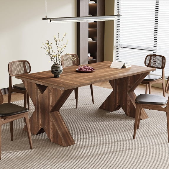 Tribesigns 63" Dining Table for 4-6 People, Farmhouse Wood Kitchen Table for Dining Room, Brown