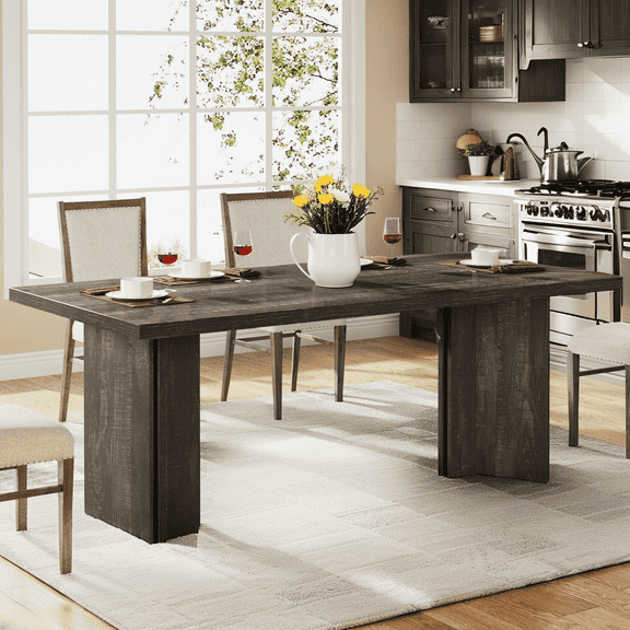 Finmind 63" Dining Table for 4-6, Wood Farmhouse Kitchen Table for Dining Room, Gray