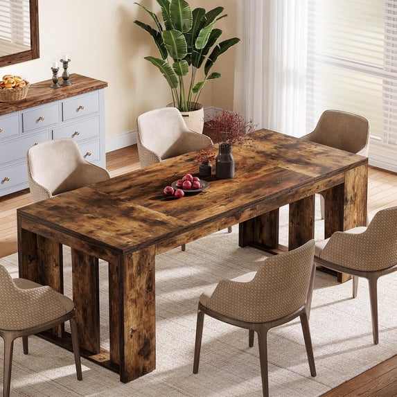 Tribesigns 63" Dining Table for 6, Farmhouse Wood Rectangular Kitchen Table with Pedestal Base for Dining Room, Kitchen, Living Room