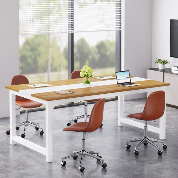 Tribesigns 63 Executive Desk, Large Office Computer Desk with Thicken Frame, Modern Simple Workstation Business Furniture for Home Office, Light Walnut/White