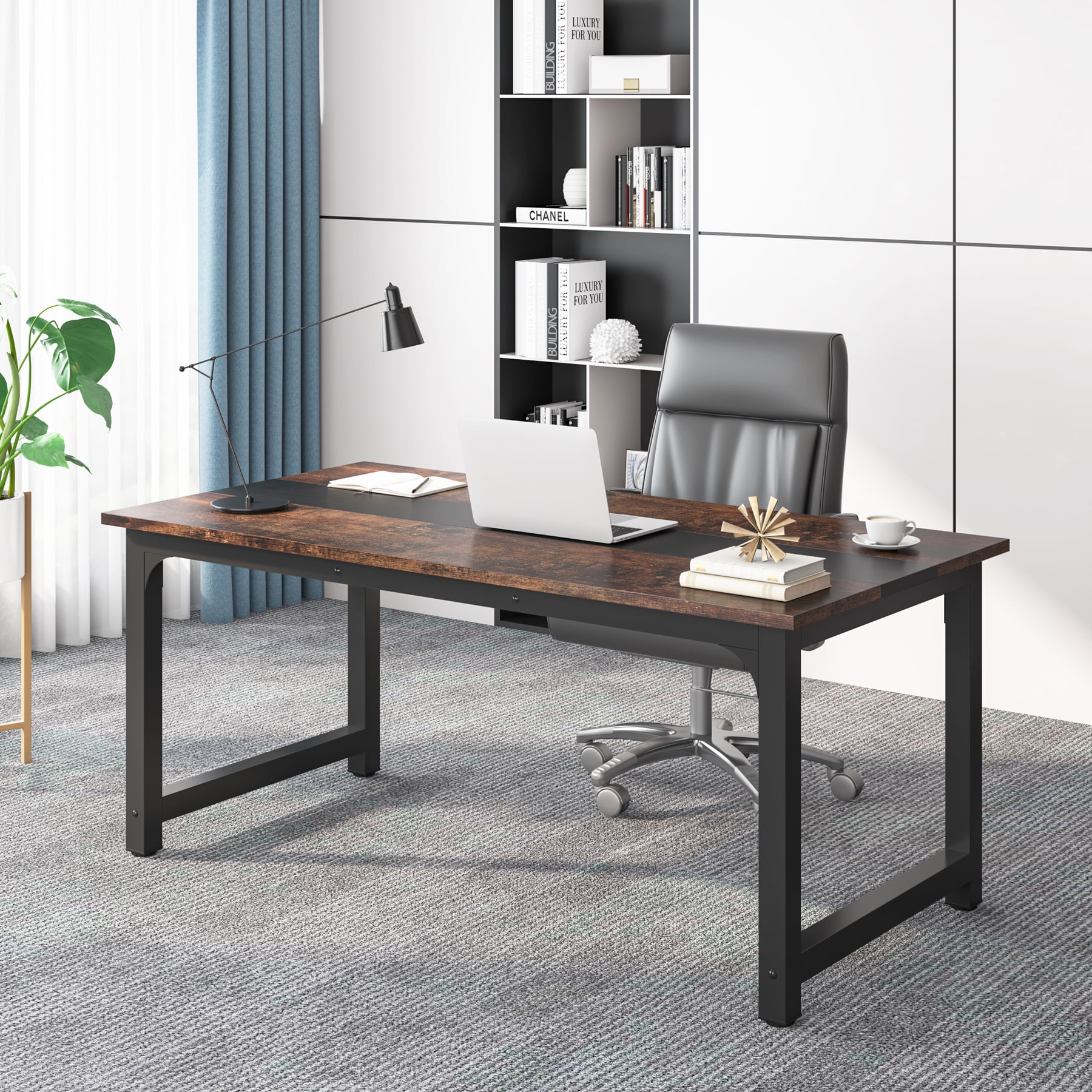 Tribesigns Adult Executive Modern Office WorkStation Simple Desk Vintage Brown Black