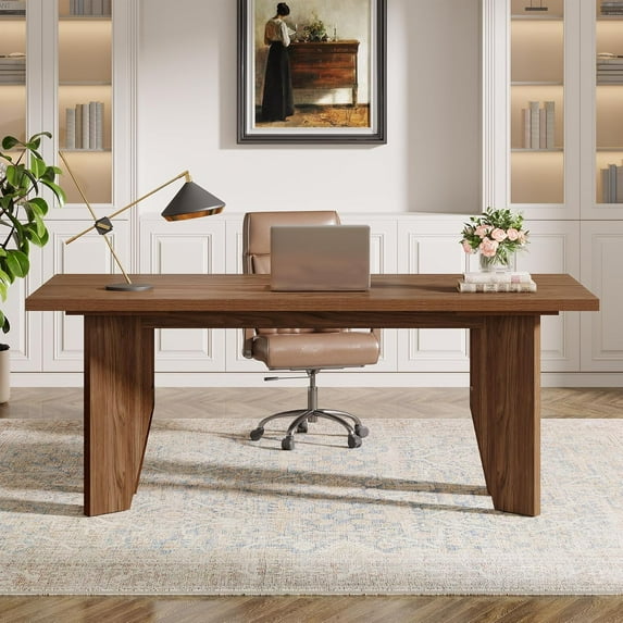 Tribesigns 63" Executive Desk, Large Office Computer Desk, Wooden Workstation Writing Table for Home Office, Brown