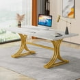 thumbnail image 1 of Tribesigns 63'' Executive Desk, Modern Computer Desk with Faux Marble Tabletop, and Stylish Metal Legs, 1 of 5