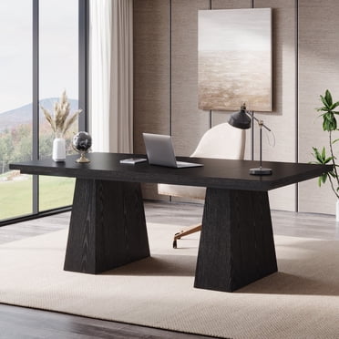 Tribesigns 63" Executive Desk, Modern Office Computer Desk with Double Pedestal, Large Simple Workstations Writing Table Conference Table, Black