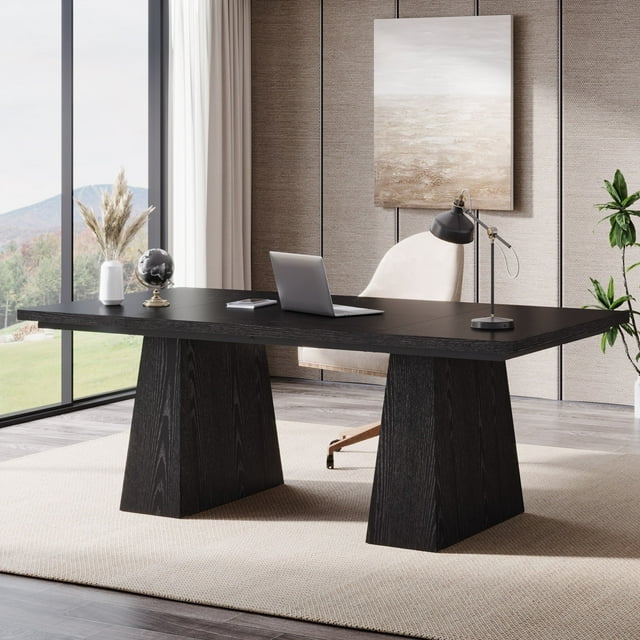 Tribesigns 63" Executive Desk, Modern Office Computer Desk with Double Pedestal, Large Simple Workstations Writing Table Conference Table for Home Office, Black