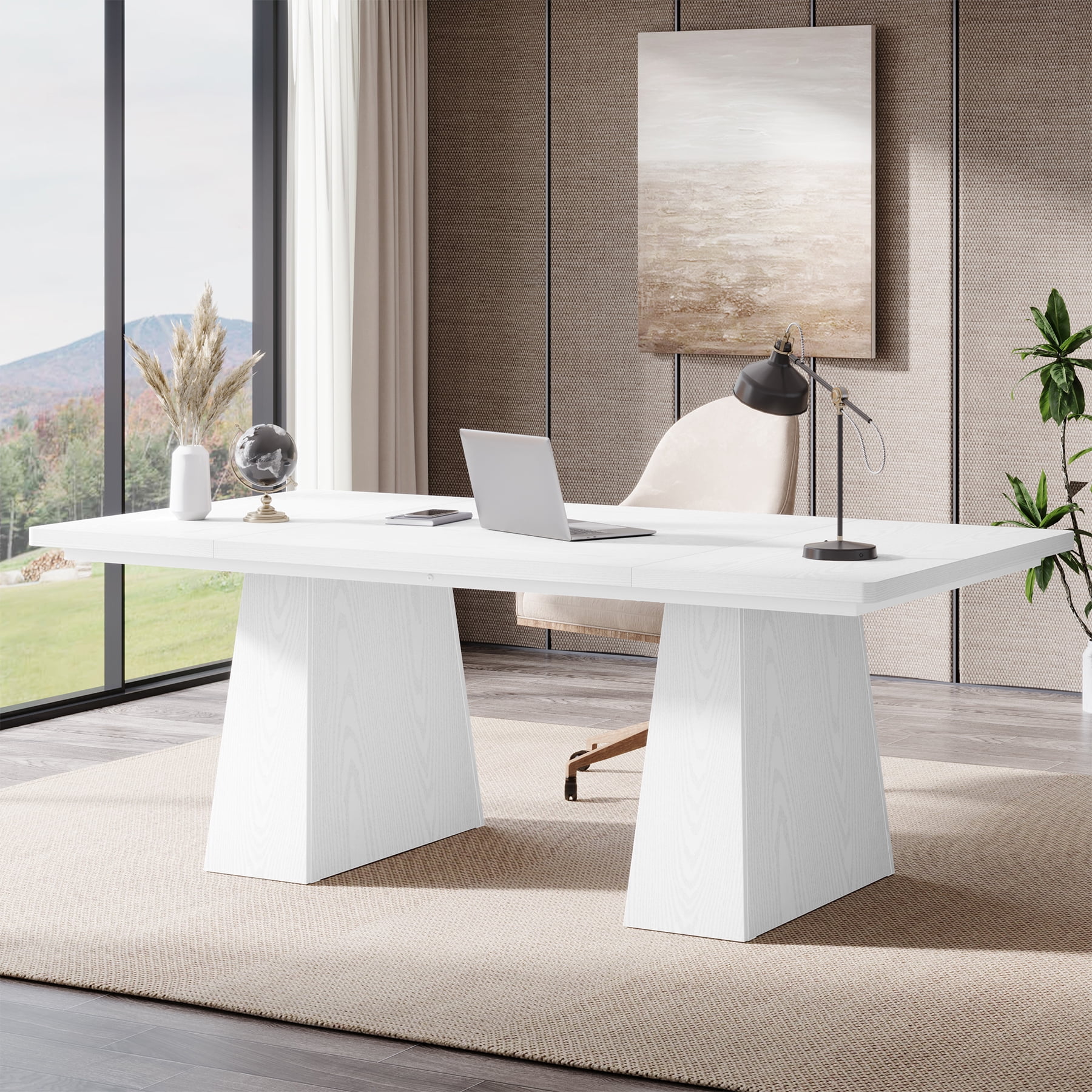 Tribesigns 63" Executive Desk, Modern Office Computer Desk with Double Pedestal, Large Simple Workstations Writing Table Conference Table, White