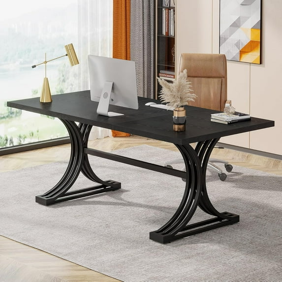 Tribesigns 63'' Executive Desk, Rustic Computer Desk with Gray Tabletop and Stylish Metal Legs