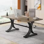 Tribesigns 63'' Executive Desk, Rustic Computer Desk with Gray Tabletop and Stylish Metal Legs