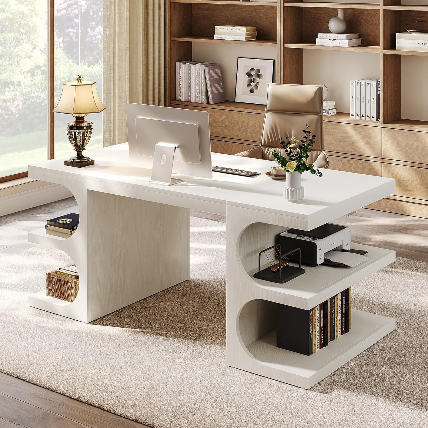Tribesigns 63" Executive Office Desk, Computer Desk with Storage Shelves for Home Office