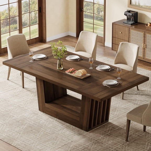 Tribesigns 63" Farmhouse Dining Table with Heavy-Duty Base for 4-6, Dining Room & Kitchen Furniture, Brown