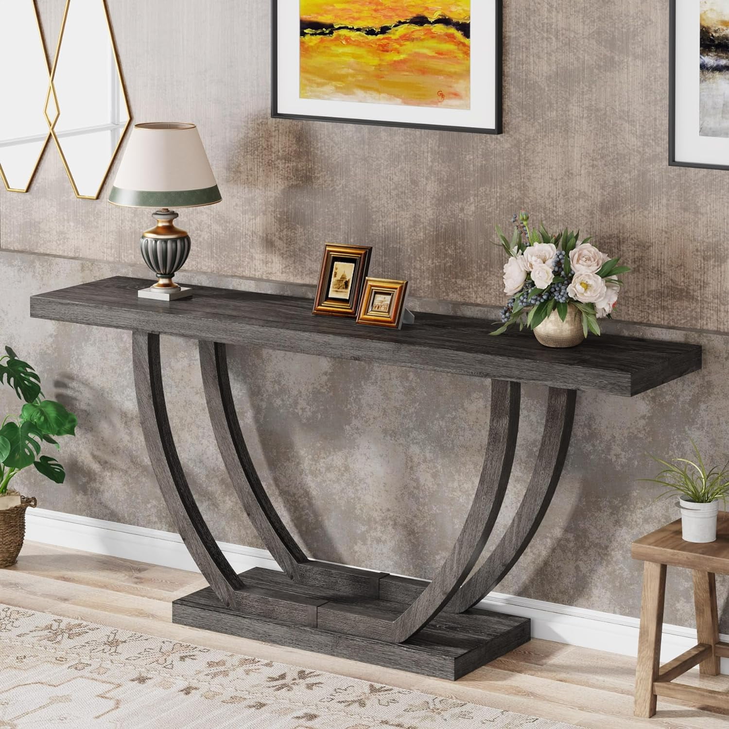 Tribesigns 63" Long Farmhouse Style Rustic Grey Console Table with ...