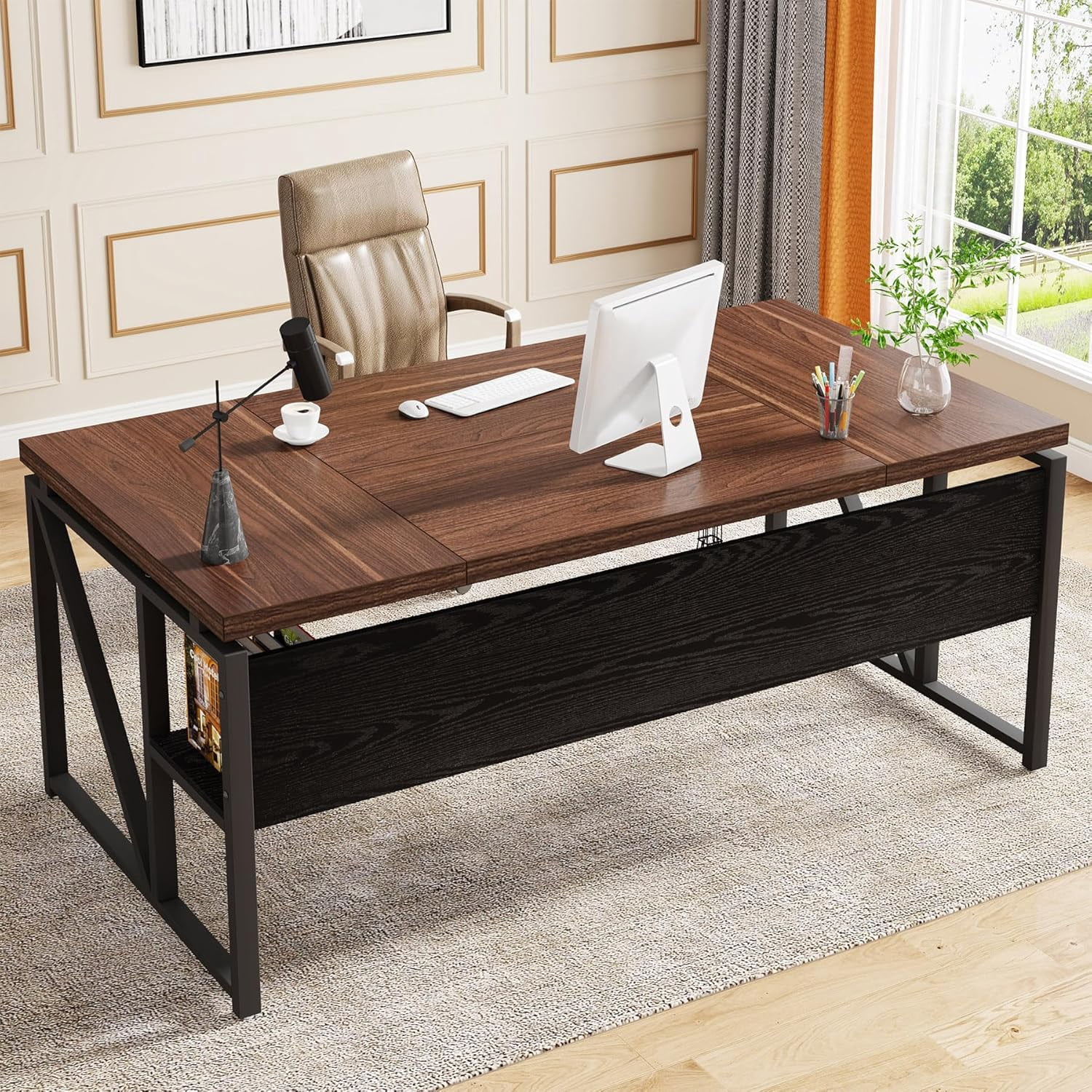 Tribesigns 63-In Computer Desk with Storage Shelf, Home Office Desk ...
