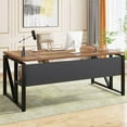 thumbnail image 1 of Tribesigns 63-In Computer Desk with Storage Shelf, Home Office Desk Writing Table for Workstation, Steel Leg, Cabinet not Included (Walnut & Black, 63-inch-with-Shelf), 1 of 5