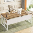 thumbnail image 1 of Tribesigns 63-In Computer Desk with Storage Shelf, Home Office Desk Writing Table for Workstation, Steel Leg, Cabinet not Included (Walnut & White, 63-inch-with-Shelf), 1 of 4