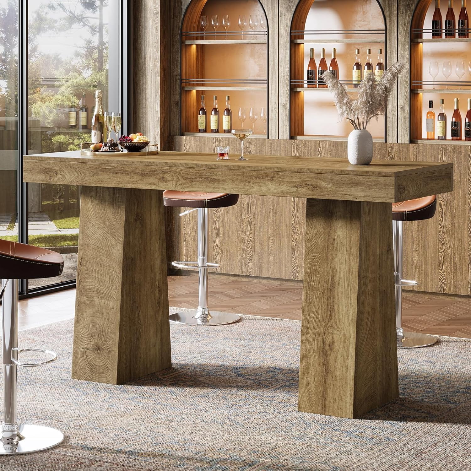 Tribesigns 63-Inch Bar Height Table, Wood Rustic Counter Height Table ...