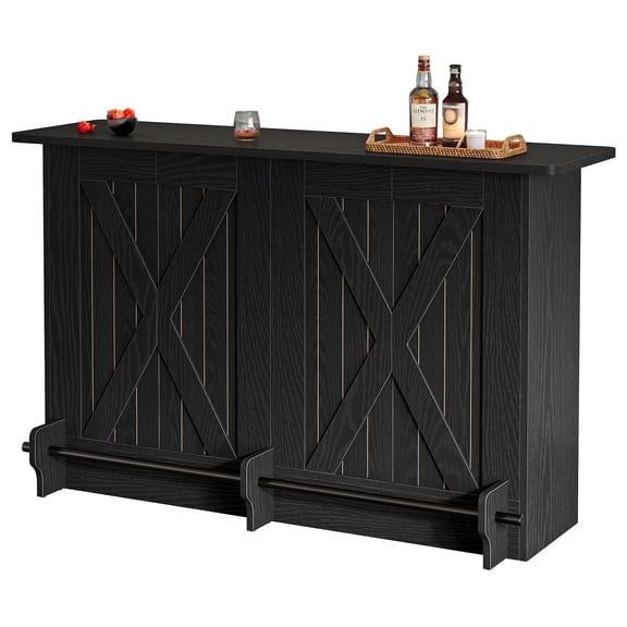 Tribesigns 63-Inch Bar Table, 2-Tier Bar Cabinet Height Pub Table with Footrest, Modern Coffee Cabinet for Home Kitchen, Large Home Unit Liquor Furniture, Bistro, Dining Room, Living Room (Black)