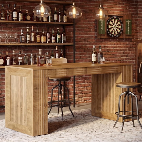 Tribesigns 63-Inch Bar Table, Farmhouse Counter Height Pub Table with Strong Frame, Rectangular High Top Kitchen Counter Units for Home Kitchen, Dining Room, Bistro, Light Brown