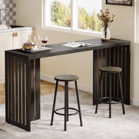 Tribesigns 63" Bar Table,Industrial Bar Height Pub Table with Louvered Base, Black Brown