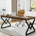 thumbnail image 1 of Tribesigns 63 Inch Computer Desk, Large Executive Desk with Thicker Frame, Modern Simple Computer Desk for Home Office, Brown&Black, 1 of 6