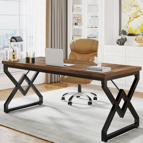 Tribesigns 63 Inch Computer Desk, Large Executive Desk with Thicker Frame, Modern Simple Computer Desk for Home Office, Brown&Black