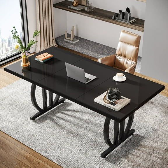 Tribesigns Modern Computer Desk,  63 Inch Rectangular Executive Table with Metal Frame for Home Office, Living Room, Black