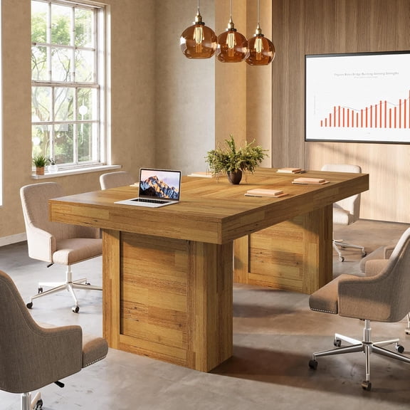 Tribesigns 63-Inch Conference Table for 4-6, Meeting Table Workstation with Heavy Duty Legs for Conference Room (Without Chair, Light Brown)