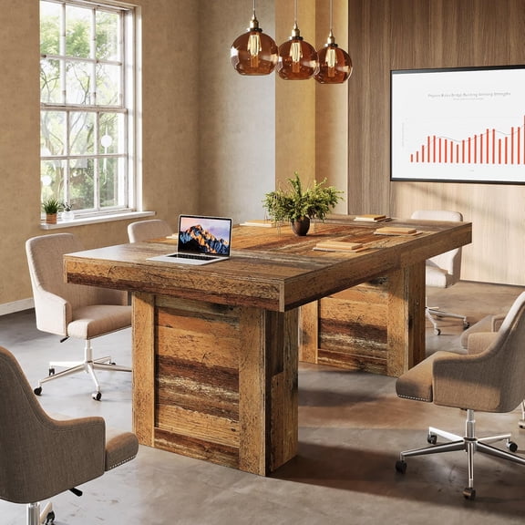 Tribesigns 63-Inch Conference Table for 4-6, Meeting Table Workstation with Heavy Duty Legs for Conference Room (Without Chair, Mix Brown)
