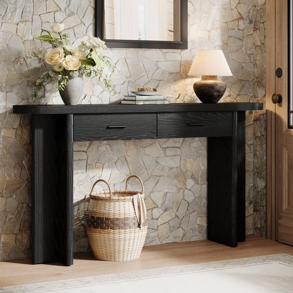 Tribesigns 63-Inch Console Table with 2 Drawers, Oval Curved Entryway Table with Storage for Living Room, Hallway (Black)
