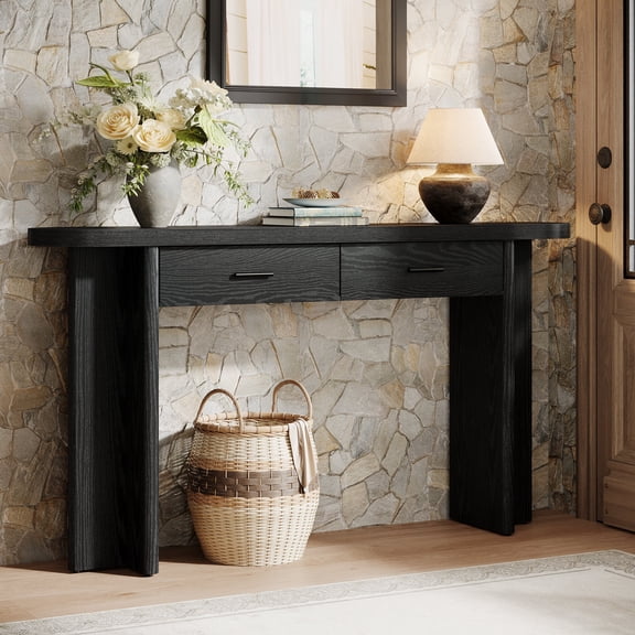 Tribesigns 63-Inch Console Table with 2 Drawers, Oval Curved Entryway Table with Storage for Living Room, Hallway (Black)