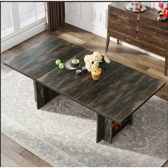 Tribesigns 63 Inch Dining Table for 4 to 6, Rectangular Wooden Dinner Table with Storage, Farmhouse Kitchen Table with Shelves for Dining Room, Kitchen, Living Room, Vintage Brown