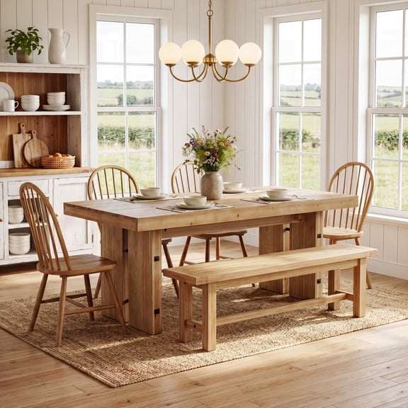 Tribesigns 63-Inch Dining Table, Farmhouse Solid Wood Kitchen Table for 6 People, Rectangle Dinner Desks for Dining Room ( Light Brown)