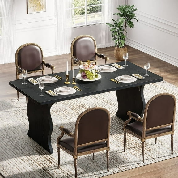 Tribesigns Dining Table for 4-6, Rectangular 63 Inch Wood Table for Dining Room Kitchen, Black