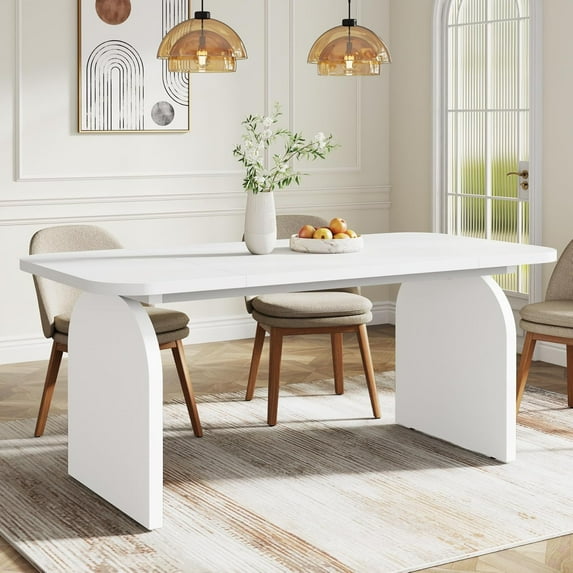Tribesigns 63-Inch Dining Table for 4 Person, Farmhouse Rectangular Wood Kitchen Table for Dining Room, Kitchen (White)