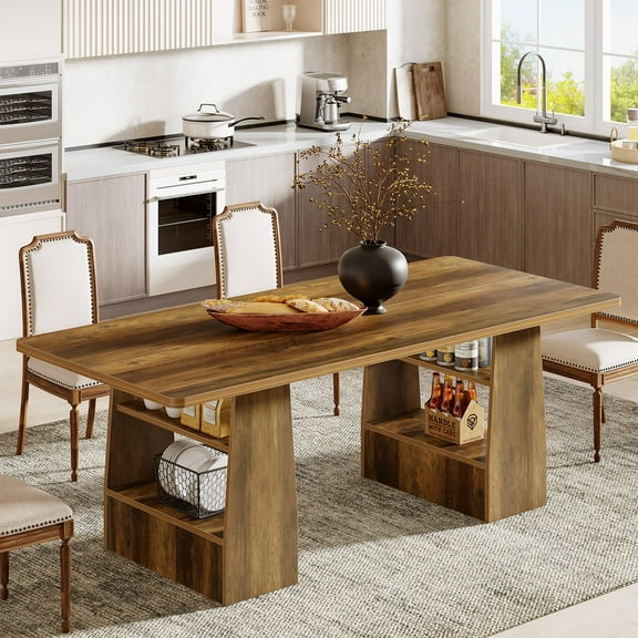Tribesigns 63-Inch Dining Table for 6-8, 5-Tier Shelf Kitchen Table, Large Modern Rectangle Dining Room Furniture, for Living Room