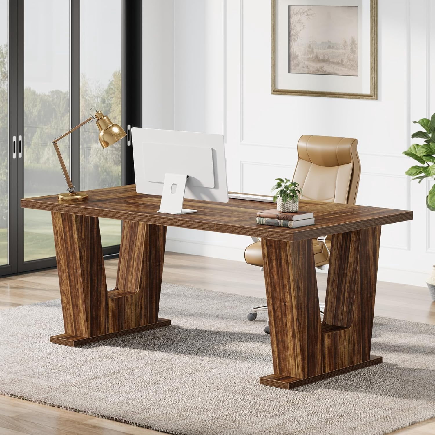 Tribesigns 63-Inch Dining Table for 6 People, Rectangular Wood Kitchen ...