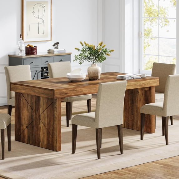Tribesigns 63-Inch Dining Table for 6, Rustic Rectangular Wood Kitchen Table, Large Dinner Table with Sturdy Pedestal for Dining Room, Kitchen