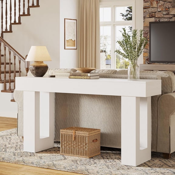 Tribesigns 63-Inch Entryway Table, Farmhouse Console Table Sofa Table Behind Couch with Double Pedestal for Living Room, Hallway, Foyer, White