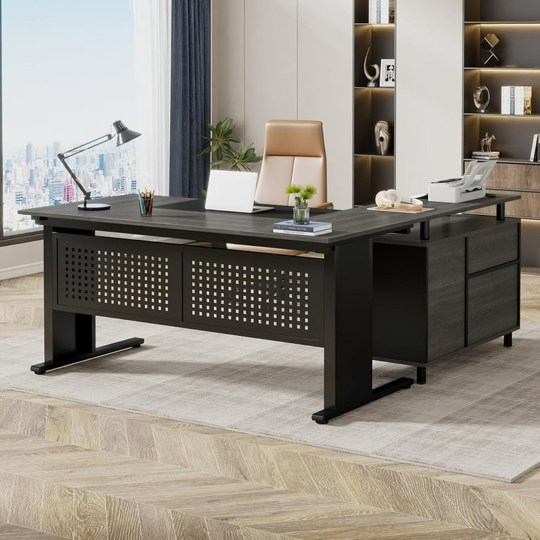 Tribesigns 63 Inch Executive Desk with File Cabinet, Large Office