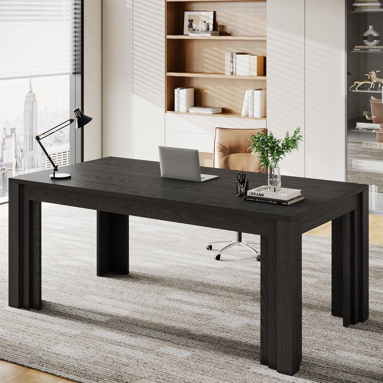 Tribesigns 63-Inch Executive Desk, Large Home Office Computer Desk with Heavy Duty Legs for Home Office, Conference Room, Black